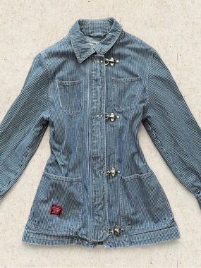 Vintage Polo Ralph Lauren Blue/White Pinstriped 100% Cotton Barn Chore Jacket